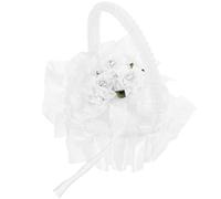 TOBBOMEY Cuscino Portafedi a Forma di Cuore in Pizzo e Raso con Manico Mini Portafedi Romantico per Matrimoni al Chiuso e All’Aperto Decorazione Elegante per Cerimonie Nuziali