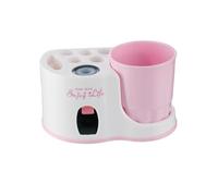 TOBBOMEY Distributore Dentifricio da Muro Automatico Bianco con Porta Spazzolino Integrato Montaggio Senza Accessorio Bagno Salvaspazio per Casa e Cucina Design Semplice e Resistente