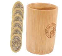 TOBBOMEY Divinazione Cinese con Monete di Rame e Secchio in bambù Strumenti per Fortuna e Divinazione Tradizionale Accessori Vintage per Giochi di Predizione Feng Shui