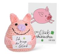 TOBBOMEY Pig Plush Crochet Toy With Positive Card Decoration Portable Knitting Animal Doll For Desktop And Party Favor Soft Toy Gift