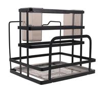 TOBBOMEY Porta Spugnetta Lavello Cucina in Acciaio Carbonio Nero Organizer Multifunzionale per Coltelli Taglieri e Posate Scaffale da Banco Salvaspazio per Accessori Cucina Essenziali