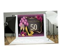 TOBBOMEY Sfondo Fotografico 3d per Compleanno 50 Anni 210x150 Cm in Vinile Palloncini, Calice e Scarpe, Tessuto Decorativo Leggero per Festa e Foto Ricordo