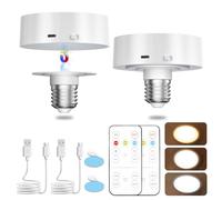 TobeBright 2X lampadina ricaricabile E27 con telecomando,lampadina a batteria,Tap Lights,E27 Detachable USB Charging Emergency Light Bulb,Dimmable Timer 3CCT for Non Electric Pendant Light