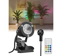 TobeBright 6W RGB LED Faretto Morsetto con Telecomando, 15 Luci RGB + Luce Caldo 3000K, IP65 Resistente all'Acqua per Interno e Esterno, Faretto a Pinza con 1,78m Cavo e Spina