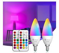 TobeBright E14 LED 3W Lampadina Cambia Colore con Telecomando - Dimmerabile Lampadine RGB con 12 Colori Telecomando Cambia Colore,220V-240V Bianco Caldo 3000K per Feste, Discoteca, 2 pezzi