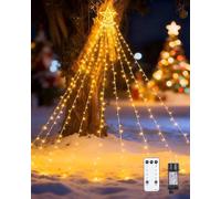 TobeBright Ghirlanda di luci a LED per albero di Natale, cascata, 9 fili, 3,5 m, 360 LED, con stelle, intensità variabile, 8 modalità, ghirlanda di stelle, per albero di Natale, festa, cortile