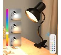 TobeBright Lampada con Pinza con Lampadina E27 Smontabilecon Braccio Flessibile a 360,Luce da Lettura con 10 Livelli di Luminosità,15 Colori,Lampada da Tavolo Regolabile per Lettura/Lavoro/Viaggi