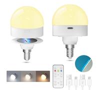 TobeBright Lampadina Ricaricabile USB-C E14 con Telecomando, 3 Temperatura Colore Dimmerabile Lampadine a Batteria con Magnetico per Illuminazione di Emergenza, Campeggio, Luci Notturne(2 Pezzi)