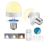 TobeBright Lampadine Ricaricabile USB-C con Telecomando, E27 3 Temperature Colore Dimmerabili a Batteria con Base Magnetica - per Emergenza, Campeggio e Luci Notturne(2 Pezzi)