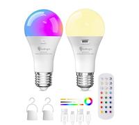 TobeBright Lampadina Ricaricabile USB con Telecomando,Lampadina LED E27 a Batteria,Lampadine Dimmerabile Senza Corrente RGB colore Cambiando con Funzione Timer,Pacchetto di 2