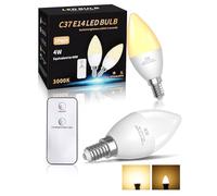 TobeBright Lampadine E14 LED Luce Calda 4W 350LM - Modalità Notturna 0.4W 35LM, Lampadine Telecomando E14 Candela C37 Piccola Vite Bianco Caldo 3000K
