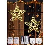 TobeBright Stella di Natale Luminosa per Finestre 3 in 1 con Telecomando & Timer - 2 Pezzi Stelle LED a Batteria (Non Incluse) per Finestra/Balcone,75 Luci Bianco Caldo,8 Modalità,IP44 Impermeabile