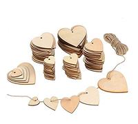 ToBeIT 100 Pezzi Cuore di Legno Abbellimenti Cuore di Legno 30-80 mm con 10 m Naturale Spago per Matrimonio Fai da Te Arte Craft Card Making Decorazione di San Valentino (30-80mm)