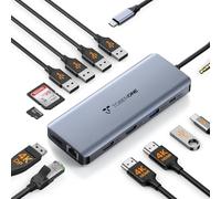 TobenONE Triplo Monitor Docking Station, Docking Station USB C con 2 4K@60Hz HDMI, 4K DP, 5 USB 3.0/2.0, PD 100W, Ethernet, SD/Micro SD, Audio, Hub USB C per Dell/HP/Lenovo/Surface/Mac/ASUS/Acer