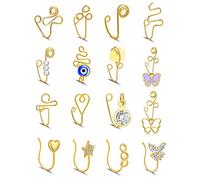 TOBENY Set di 16-24 polsini africani per naso da donna multi-stile finto finto anello per naso non piercing per ragazze adolescenti piccolo set di anelli per naso, Rame, Zirconia cubica