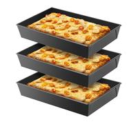 TOBEOME Set di teglie per pizza pre-stagionate, stile Detroit, 3 teglie antiaderenti e rigide rettangolari siciliane