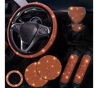 ToBeQueen Set di 7 copri volante arancioni da 38,1 cm, con strass e strass, accessori per auto, cuscino per cintura di sicurezza, copri pomello del cambio, anello Puch to Start