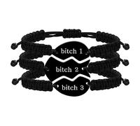 Tobestu Bitch 1/2/3 Set di 3 braccialetti coordinati Gioielli di compleanno per donne Bracciale nero avvolgente Y4120