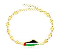 Tobestu Bracciale con mappa della Palestina placcato oro con ciondoli nei colori della bandiera - Accessorio culturale e regolabile per uso quotidiano YA5212