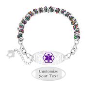 Tobestu Bracciale medico personalizzabile con catena di cerchi colorati e bianchi - Incisione personalizzata sulla piastra medica YA5541