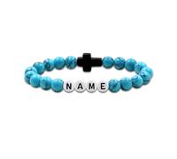 Tobestu Braccialetto DIY in Turchese Blu - Gioielli personalizzabili con nome/lettere per uomini e donne con croce YA5640