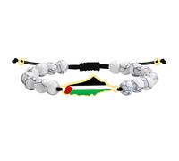 Tobestu Braccialetto in Perle di Howlite Bianca con Ciondolo Mappa della Palestina - Gioiello Simbolo di Identità Culturale e Libertà YA6029
