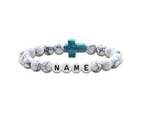 Tobestu Braccialetto in Turchese Bianco DIY personalizzato con nome/lettere - Gioielli con pendente croce di fede YA5640