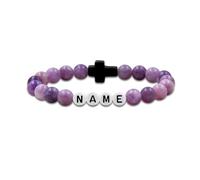 Tobestu Braccialetto personalizzato con nome/lettere - Bracciale DIY con perline di Lepidolite Viola e croce cristiana per donne YA5640