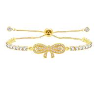 Tobestu Braccialetto tennis placcato in oro platino/oro/nero/oro rosa con nodo a fiocco regolabile - Squisiti braccialetti a catena tennis da donna YA4867, Adjustable, Ottone, Zirconia cubica