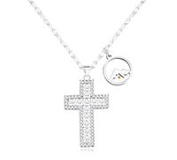 Tobestu Collana con Charm a Semi di Senape della Montagna Round Placcata in Platino Collana con Pendente a Croce in Zirconia Cubica a Taglio Quadrato Bianca per Attività Religiose YA4783