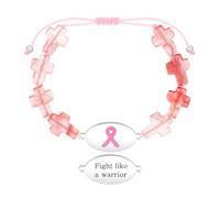 Tobestu Combatti Come Un Guerriero Bracciale Croce Pietra Anguria Perline Regolabile - Gioiello Nastro Rosa Survivor YA6219