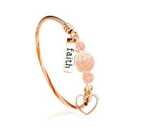 Tobestu Y4231 Y4231 - Braccialetto rigido da donna in acciaio inossidabile placcato oro rosa, con medaglietta di San Benedetto, con semi di senape, per fede con croci e croci, gioielli cristiani per