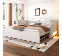 TOBIDOEN Divano letto 90 x 200 cm con letto estraibile a stessa altezza, schienale e braccioli imbottiti, letto giornaliero con funzione LE/D, letto estraibile per letto matrimoniale 180 cm, lino+MDF