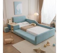 TOBIDOEN Lettino imbottito per bambini, 90 x 200 cm, con scrivania e sgabello, scrivania per bambini con armadietto a due piani, letto multifunzione con testiera morbida e rete a doghe in legno