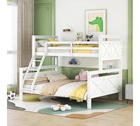 TOBIDOEN Letto a castello 90x200 cm, scala e protezione, telaio stabile e rete a doghe in legno e MDF, senza materasso, bianco