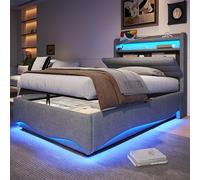 TOBIDOEN Letto singolo imbottito 90 x 200 cm con contenitore e riserve funzionali, vano portaoggetti e ripiani oggetti, tessuto di lino, senza materasso, grigio (90 x 200)