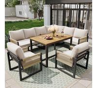 TOBIDOEN Moderno set da giardino per 7-8 persone, resistente alle intemperie, con tavolo da pranzo, corde intrecciate a mano e imbottitura rimovibile, combinabile in modo flessibile per giardino