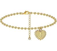 Tobillera para Mujer, tobillera de Oro en Forma de corazón para Niñas, pulsera para El tobillo con cuentas, Regalo de Playa de Verano con extensión Durable Design