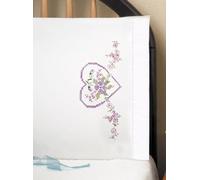 Tobin Coppia di federe Stampate per Punto Croce, Kit per Ricamo, 50 x 76 cm, Cuore Lilla