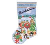 Tobin Penguin Party Counted Cross Stitch Stocking Kit Pinguino Calza, Cotone, Blu, Confezione da 1