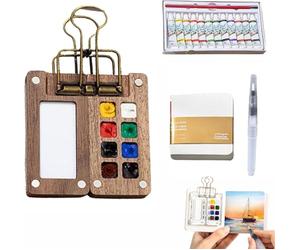 Tobios Pocket Artist Aquarellset, kit acquerello tascabile da viaggio, mini kit di pittura ad acquerello in legno, per pittori, artisti, studenti, principianti (8 set)