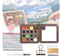 Tobios Watercolor Set, Tobios Mini Watercolor Set, Pocket Artist Watercolor Travel Set, For Artists, Beginners & Painting Enthusiasts (Wooden- 15 grids + 24 watercolors)