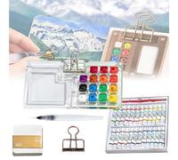 Tobio's Watercolor Set, Tobio's Watercolor Travel Kit, mini watercolors sketchbook. Travel Water Color Set with 24 Colors Paints, wooden paint palette, for Painters (Transparent,15 Grids)