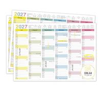 TOBJA® Calendario da lavagna 2027, formato DIN A4, colorato per famiglia, home office e scuola, calendario semestrale con vacanze, vacanze e settimane calendari, carta da 350 g/m², calendario da