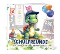 TOBJA® Libro degli amici, scuola elementare, dinosauro, 30 amici, 8 adulti | Libro degli amici per la scuola per ragazzi, 21 x 21 cm, copertina rigida, 92 pagine, libro degli amici scolastici con
