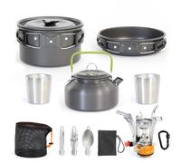 Toboli Set di stoviglie da campeggio 12 pz con posate bollitore pentola padella