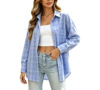 Tobysper Camicia a quadri da donna, oversize, a maniche lunghe, con bottoni, giacca a quadri, per autunno, per il tempo libero, per l'Oktoberfest, con bottoni, stile retrò, camicia da falegname, O blu