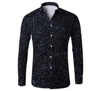 Tobysper Camicia con glitter da uomo, a maniche lunghe, con brillantini, in raso, alla moda, dorata, a maniche lunghe, da lavoro, vestibilità normale, per il tempo libero, da uomo, per feste,