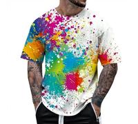 Tobysper Maglietta colorata da uomo, con stampa 3D, alla moda, con graffiti, a maniche corte, per il tempo libero, estiva, basic, girocollo, per feste, bianco, M