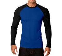 Tobysper Maglietta sportiva da uomo, a maniche lunghe, patchwork, strato di base, basic, maglietta vintage, colore a contrasto, top girocollo, per il tempo libero, Nero , XL